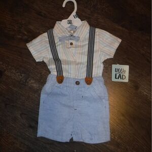 Little Lad Baby Boys Outfit Shirt Shorts Suspenders Bow Tie Set 12M